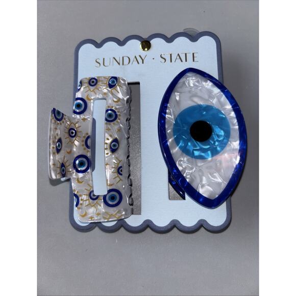 Sunday State Evil Eye Pearl Embellished Hair Clips 2-Piece Set - Picture 1 of 4